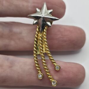 Avon 1991 Rising Star Goldtone\Silvertone Clear Rhinestones Pin 1 3/4"